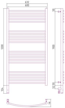 Полотенцесушитель электрический "БОГЕМА 3.0" 1200х600 / МЭМ левый (Без покрытия)