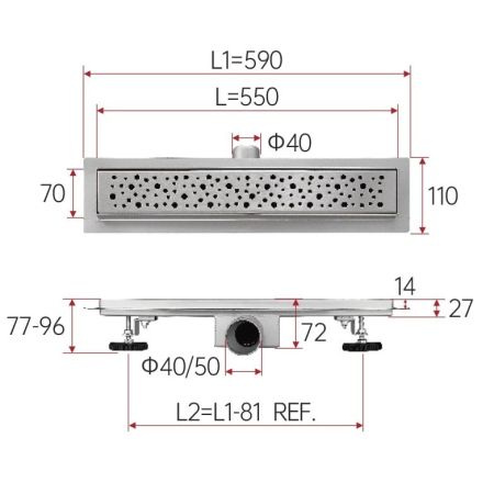 Душевой лоток с решеткой 55 см FASHUN A415502, сатин