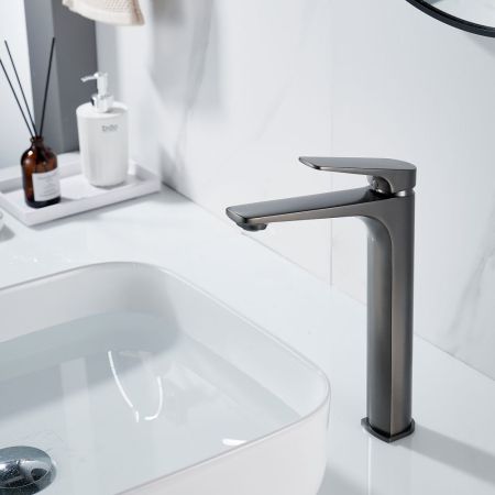 Смеситель для раковины высокий Shevanik S4211T, оружейная сталь, артикул S4211T