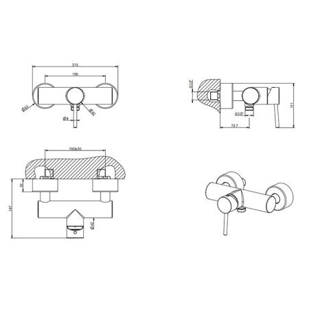 Gessi Emporio Via tortona Смеситель наружный для душа, цвет: Finox Brushed Nickel, артикул 18631#149