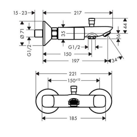HG Logis Cмеситель для ванны, настенный, излив 197мм, 2 ручки, цвет: хром, артикул 71243000