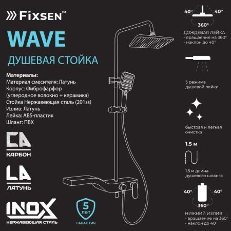 Душевая система Fixsen WAVE FX-9400B, черная+золото, артикул FX-9400B