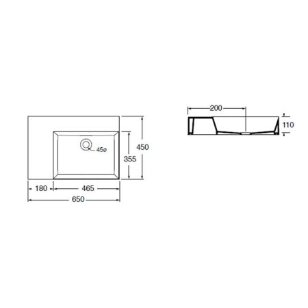 AZZURRA ELEGANCE Squared раковина подвесная/накладная 60х45см без отв. под смеситель , левая, цвет белый