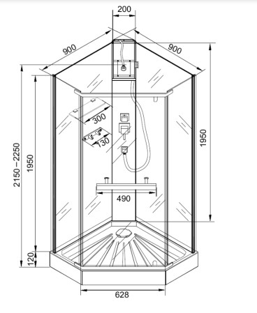 Кабина CHIKA901B душевая без крыши Cerutti SPA (90x90x215-225)