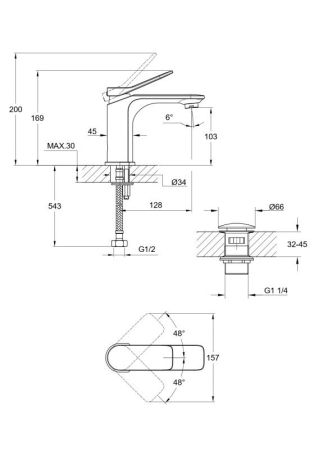 Смеситель для раковины Cersanit ODRA однорычажный клик клак (63050), артикул 63050