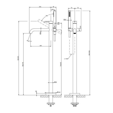 GESSI 316 Напольный смеситель для ванны с душевой лейкой (внешние части), цвет: Black XL