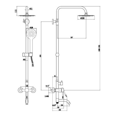 Душевая система Voda Vessel VST220VSL, сатин, артикул VST220VSL