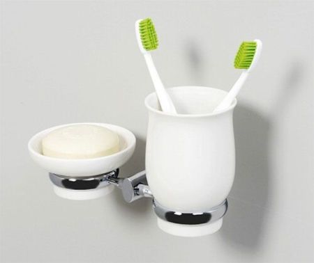Стакан для зубных щеток с мыльницей WasserKRAFT K-24126 Хром Белый
