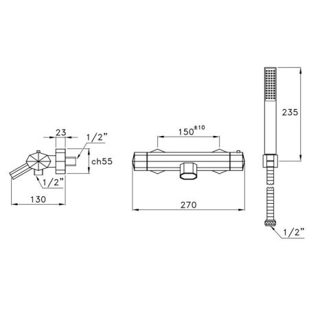 Stella Firenze Термостатический смеситель для ванны 3267TM304 с ручным душем, цвет: хром