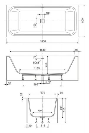 Ванна из искусственного мрамора CEZARES TITAN-VARIO, артикул TITAN-VARIO-180-80-BLD