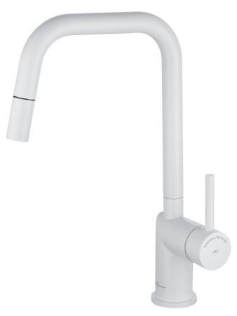 Смеситель для кухни с выдвижным изливом WONZON & WOGHAND, Белый матовый (WW-6018-MW), артикул WW-6018-MW