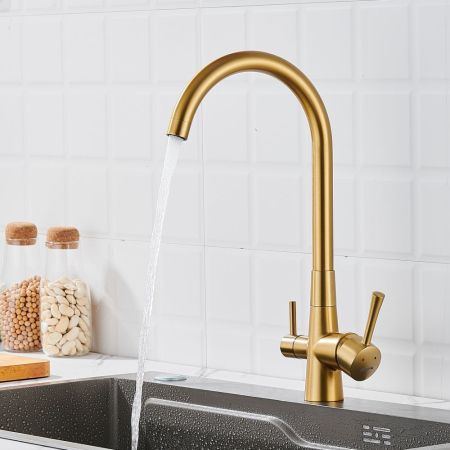 Смеситель для кухни с подключением фильтра Shevanik S428G, золотой сатин