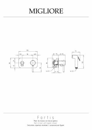 FORTIS Смеситель для биде скрытого монтажа моноком. с гигиен.душем, прямоуг,хром, артикул 25042