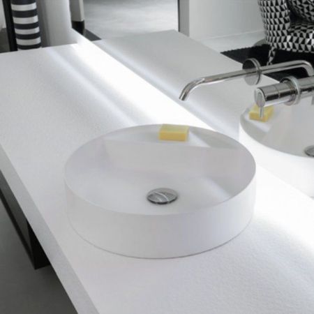 ANTONIO LUPI SIMPLO Раковина Ø450х110 мм, для установки на столешницу, с самотечным донным клапаном, Flumood, цвет белый