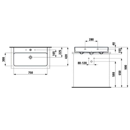 Laufen VAL Раковина 750х420х115мм с 1 отв. под смеситель, цвет: белый, артикул 8.1628.5.000.104.1