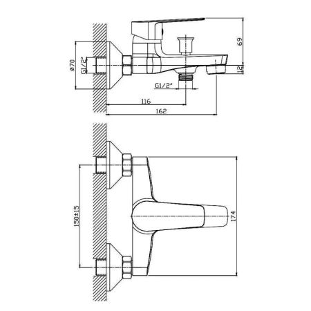 Смеситель для ванны Knotlor KN-14, хром, артикул KN-14
