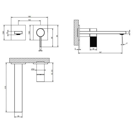 GESSI  INVERSO RIGATO Внешняя часть настенного смесителя для раковины, цвет: Finox Brushed Nickel, артикул 73588#149