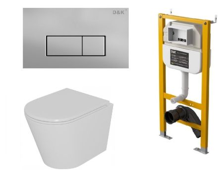 Комплект D&K Унитаз подвесной безободковый DT1026016, Инсталляция DI8050127, Клавиша смыва DB1499002, матовый хром (DS1021617), артикул DS1021617