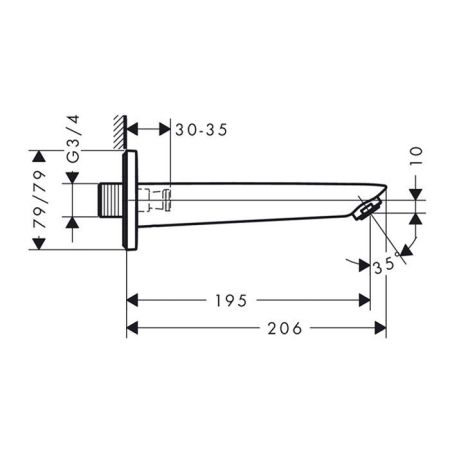 Излив на ванну, Hansgrohe, Logis, тип установки-настенный, вынос излива, мм-195, стандарт подводки-3/4", с шумопоглатителем, тип струи-обычная струя, цвет-хром, артикул 71410000