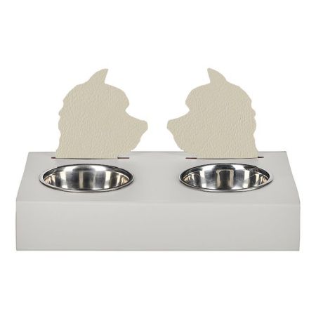 ADJ Подставка с мисками Dog, хром, 40x22xH7.5 см., цвет: белый/панна котта, артикул 1571D.10/16