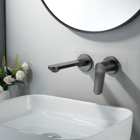 Смеситель для раковины встраиваемый Shevanik S4341T, оружейная сталь