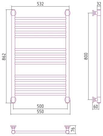 Полотенцесушитель водяной "Богема+" прямая 800х500 (Матовый Белый)