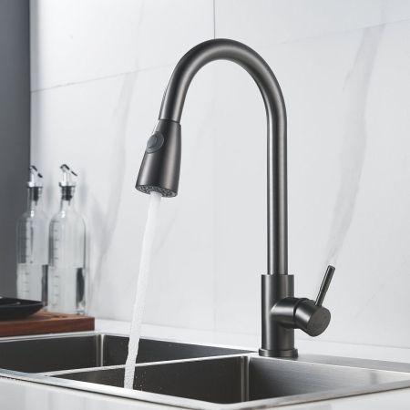 Смеситель для кухни с выдвижным изливом Raffine F213T, оружейная сталь