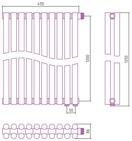 Отопительный радиатор ЭСТЕТ-11 н/ж EU50 1200х450 / 10 сек (Состаренная Латунь), артикул 051-0312-1210