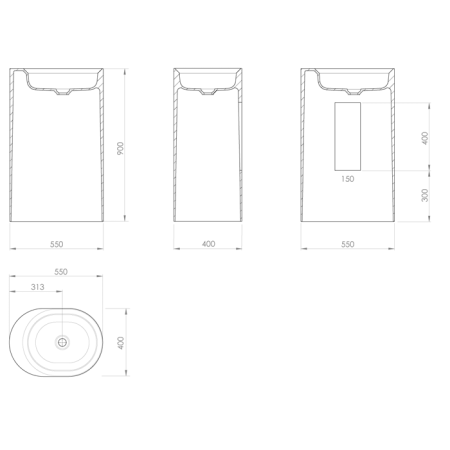 KNIEF Glow Раковина свободностоящая 55х40х90 см без перелива, выход в пол, цвет белый матовый ЦЕНА)