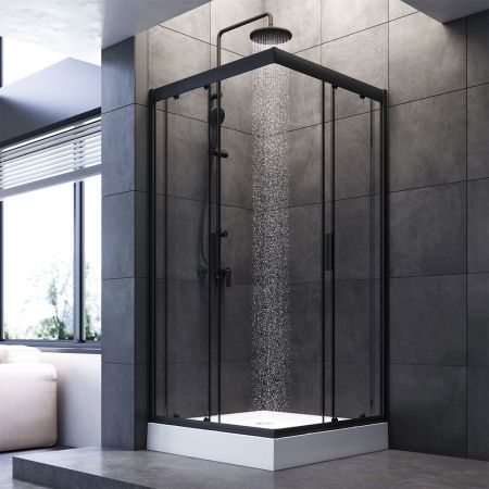 W90G-403-090BT Душевое ограждение Gem Square Slide 90x90 стекло прозрачное, профиль черный матовый,, артикул W90G-403-090BT