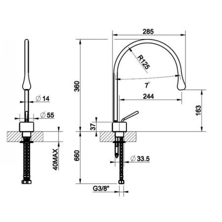 Gessi Goccia Смеситель для раковины на 1 отверстие, излив 244мм R=125, цвет: белый, артикул 33602#279
