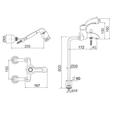 FIMA|Carlo Frattini Lamp Смеситель для ванны напольного монтажа, с душевым комплектом, цвет хром, артикул F3304/4CR