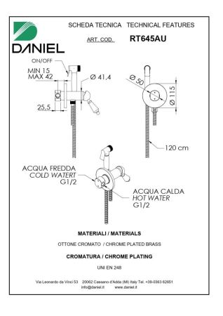 Daniel Retro, гигиенический душ со смесителем на хол./гор. воду, цвет золото, артикул RT645AU-DO