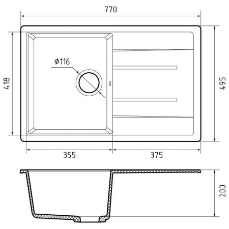Кухонная мойка GranFest QUADRO 780L, топаз, артикул Q-780L топаз