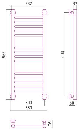 Полотенцесушитель водяной "Богема+" прямая 800х300 (Состаренная ЛАТУНЬ)