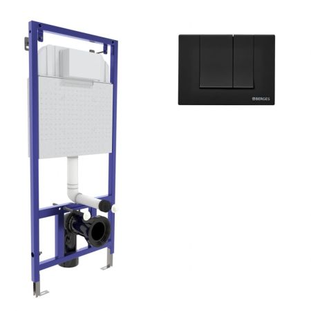 Инсталляция BERGES для скрытого монтажа унитаза NOVUM кнопка S5 Soft Touch, черная, артикул 040245