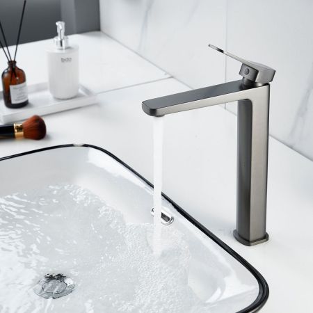 Смеситель для раковины высокий  Raffine F1199T, оружейная сталь