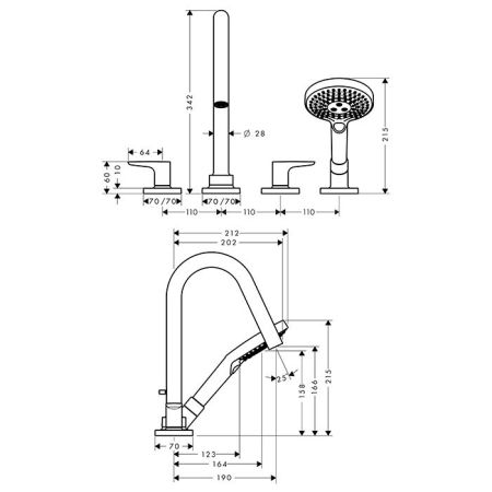 AX Citterio M Смеситель для ванны , цвет шлифованное золото, артикул 34454250