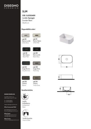 Disegno ceramica Slim, накладная прямоугольная раковина с закругленными краями 35х25хh12 см, цвет beaver, артикул SL03524055