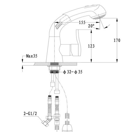 Смеситель для кухни с выдвижным изливом и режимом душ GranFest 3773, иней