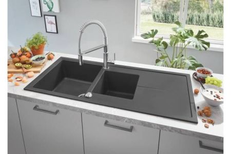 Мойка GROHE K400 с 1,5 чашей, черный гранит (31643AP0)