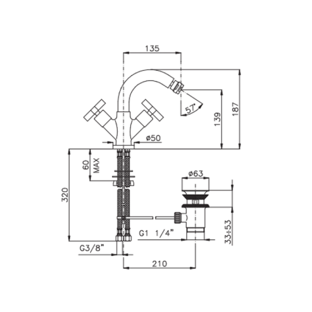 Nicolazzi M.Croce Смеситель для биде с 2мя ручками, излив: 135мм, цвет: хром, артикул 2237CR27