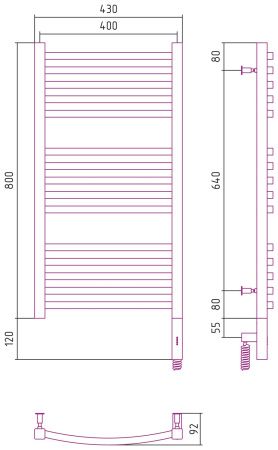 Полотенцесушитель электрический АРКУС 3.0 800х400 МЭМ правый (Матовый белый)