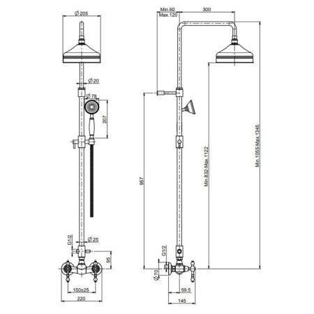 FIMA|Carlo Frattini Epoque Смеситель для душа внешнего монтажа, с душевой штангой, верхним душем Ø 200 мм. и душевым комплектом, цвет хром, артикул F5055/2CR