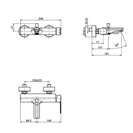Fima Carlo Frattini Mast Смеситель для ванны, настенный, без душевого комплекта, цвет: золото