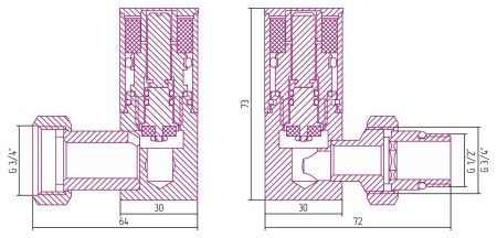 Вентиль 3D левый (цилиндр) G 1/2" НР х G 3/4" НГ (Шампань), артикул 020-1402-1234