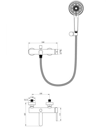 Смеситель для ванны с душем WONZON & WOGHAND STICK, Брашированный никель (WW-88639017-BN), артикул WW-88639017-BN