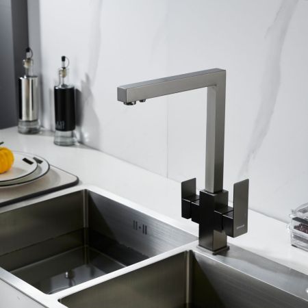 Смеситель для кухни с подключением фильтра Shevanik S148T, оружейная сталь, артикул S148T