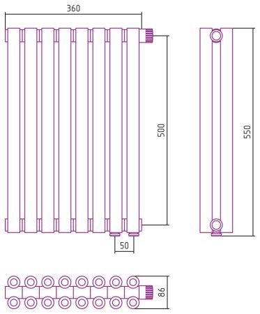 Отопительный радиатор ЭСТЕТ-00 н/ж EU50 500х360 / 8 сек (Шампань)