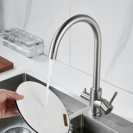 Смеситель для кухни с подключением фильтра воды Raffine F108L, сатин, артикул F108L